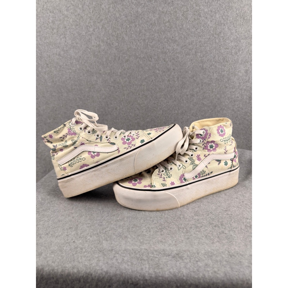 Vans Sk8-Hi Tapered Stackform Floral Platform Sneakers Cream Purple Womens 10